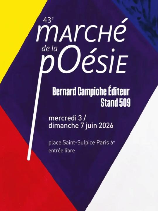 📚 ✨🔥 @bernardcampicheediteur sera au Marché de la Poésie avec @arthurbillerey

Du 3 au 7 juin 2026, nous serons à Paris, place Saint-Sulpice, pour le Marché de la Poésie.

Retrouvez-nous au stand 509, avec nos livres et plusieurs auteurs et autrices en dédicace :

Mercredi 3 juin
16h–18h — Laurence Verrey

Vendredi 5 juin
16h–18h — Stéphane Berney
16h–18h — Marina Salzmann
18h–20h — Laurent Koutaïssoff

Samedi 6 juin
16h–18h — Eve-Line Berthod
17h–19h — Laurent Koutaïssoff

Une belle occasion de découvrir…
